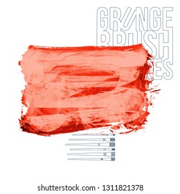 Red brush stroke and texture. Grunge vector abstract hand - painted element. Underline and border design.