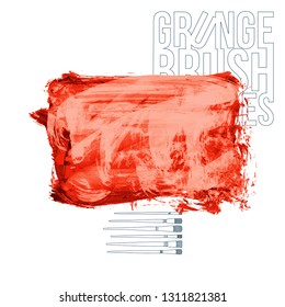 Red brush stroke and texture. Grunge vector abstract hand - painted element. Underline and border design.