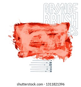 Red brush stroke and texture. Grunge vector abstract hand - painted element. Underline and border design.