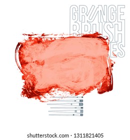 Red brush stroke and texture. Grunge vector abstract hand - painted element. Underline and border design.