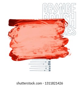 Red brush stroke and texture. Grunge vector abstract hand - painted element. Underline and border design.