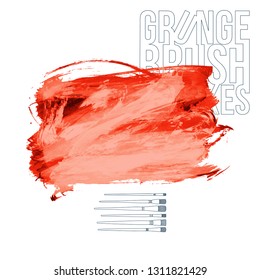 Red brush stroke and texture. Grunge vector abstract hand - painted element. Underline and border design.