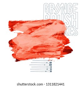 Red brush stroke and texture. Grunge vector abstract hand - painted element. Underline and border design.