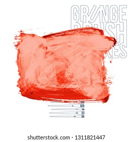 Red brush stroke and texture. Grunge vector abstract hand - painted element. Underline and border design.