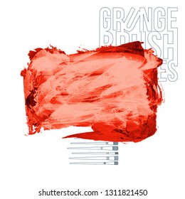 Red brush stroke and texture. Grunge vector abstract hand - painted element. Underline and border design.