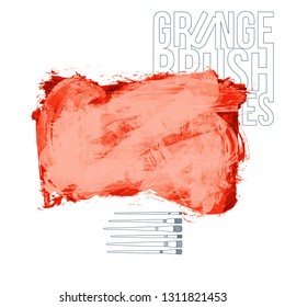 Red brush stroke and texture. Grunge vector abstract hand - painted element. Underline and border design.