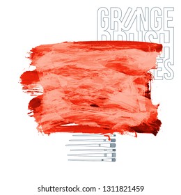 Red brush stroke and texture. Grunge vector abstract hand - painted element. Underline and border design.