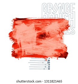 Red brush stroke and texture. Grunge vector abstract hand - painted element. Underline and border design.
