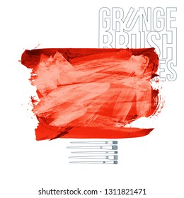 Red brush stroke and texture. Grunge vector abstract hand - painted element. Underline and border design.