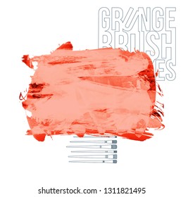 Red brush stroke and texture. Grunge vector abstract hand - painted element. Underline and border design.