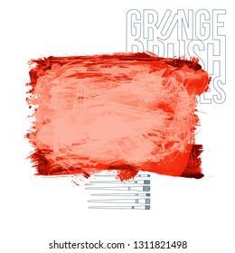 Red brush stroke and texture. Grunge vector abstract hand - painted element. Underline and border design.