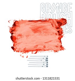 Red brush stroke and texture. Grunge vector abstract hand - painted element. Underline and border design.