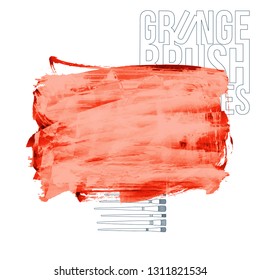 Red brush stroke and texture. Grunge vector abstract hand - painted element. Underline and border design.