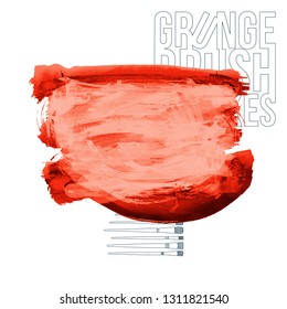 Red brush stroke and texture. Grunge vector abstract hand - painted element. Underline and border design.