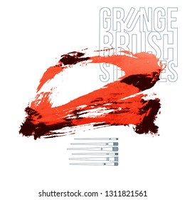 Red brush stroke and texture. Grunge vector abstract hand - painted element. Underline and border design.