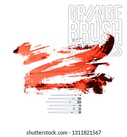 Red brush stroke and texture. Grunge vector abstract hand - painted element. Underline and border design.