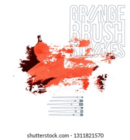 Red brush stroke and texture. Grunge vector abstract hand - painted element. Underline and border design.