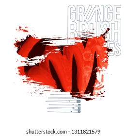 Red brush stroke and texture. Grunge vector abstract hand - painted element. Underline and border design.