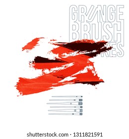 Red brush stroke and texture. Grunge vector abstract hand - painted element. Underline and border design.