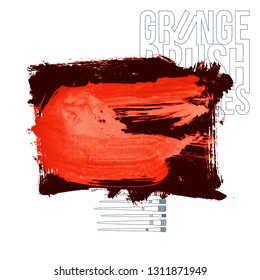 Red brush stroke and texture. Grunge vector abstract hand - painted element. Underline and border design.