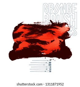 Red brush stroke and texture. Grunge vector abstract hand - painted element. Underline and border design.