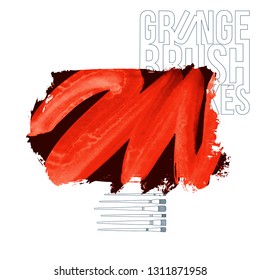 Red brush stroke and texture. Grunge vector abstract hand - painted element. Underline and border design.