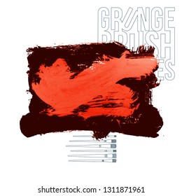 Red brush stroke and texture. Grunge vector abstract hand - painted element. Underline and border design.