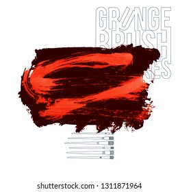 Red brush stroke and texture. Grunge vector abstract hand - painted element. Underline and border design.