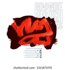 Red brush stroke and texture. Grunge vector abstract hand - painted element. Underline and border design.