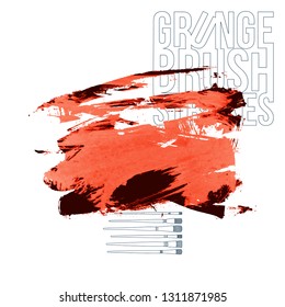 Red brush stroke and texture. Grunge vector abstract hand - painted element. Underline and border design.