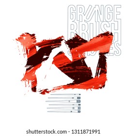 Red brush stroke and texture. Grunge vector abstract hand - painted element. Underline and border design.