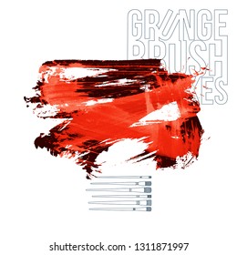 Red brush stroke and texture. Grunge vector abstract hand - painted element. Underline and border design.