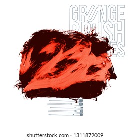 Red brush stroke and texture. Grunge vector abstract hand - painted element. Underline and border design.