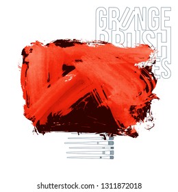 Red brush stroke and texture. Grunge vector abstract hand - painted element. Underline and border design.