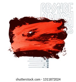 Red brush stroke and texture. Grunge vector abstract hand - painted element. Underline and border design.