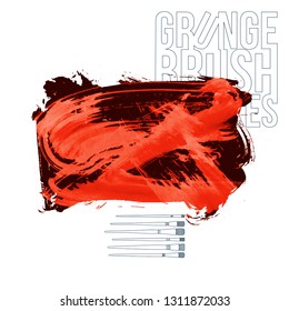 Red brush stroke and texture. Grunge vector abstract hand - painted element. Underline and border design.