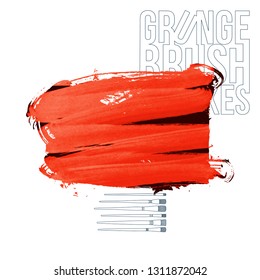 Red brush stroke and texture. Grunge vector abstract hand - painted element. Underline and border design.