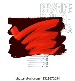 Red brush stroke and texture. Grunge vector abstract hand - painted element. Underline and border design.