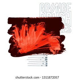 Red brush stroke and texture. Grunge vector abstract hand - painted element. Underline and border design.