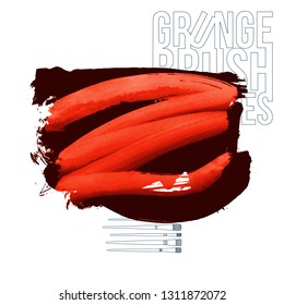 Red brush stroke and texture. Grunge vector abstract hand - painted element. Underline and border design.