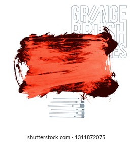 Red brush stroke and texture. Grunge vector abstract hand - painted element. Underline and border design.