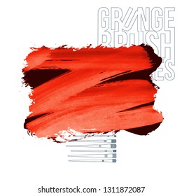 Red brush stroke and texture. Grunge vector abstract hand - painted element. Underline and border design.