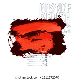 Red brush stroke and texture. Grunge vector abstract hand - painted element. Underline and border design.