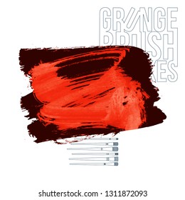 Red brush stroke and texture. Grunge vector abstract hand - painted element. Underline and border design.
