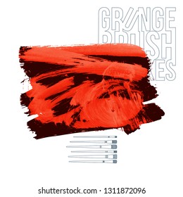 Red brush stroke and texture. Grunge vector abstract hand - painted element. Underline and border design.