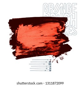 Red brush stroke and texture. Grunge vector abstract hand - painted element. Underline and border design.