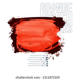 Red brush stroke and texture. Grunge vector abstract hand - painted element. Underline and border design.