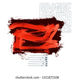 Red brush stroke and texture. Grunge vector abstract hand - painted element. Underline and border design.