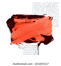 Red brush stroke and texture. Grunge vector abstract hand - painted element. Underline and border design.
