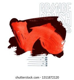 Red brush stroke and texture. Grunge vector abstract hand - painted element. Underline and border design.